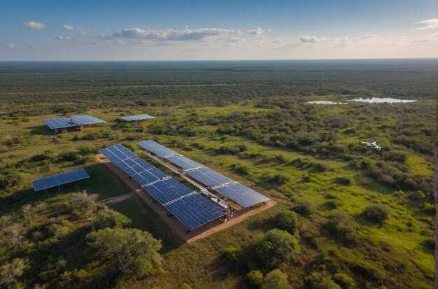 Foto drone movido a energia solar em um campo