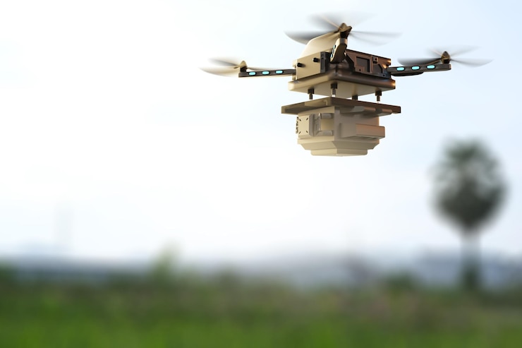 Foto drone object para la industria de dispositivos de ingeniería de tecnología de metaverso que vuela