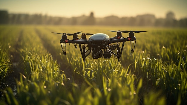 drone quad copter en campo de maíz amarillo Foto de alta calidad