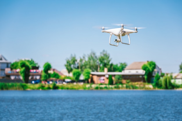 Drone quad copter on over the beach