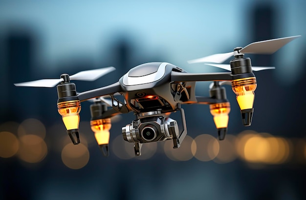 Drone quadcopter com câmera digital Generative AI