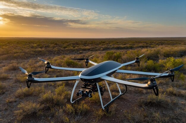 Drone Quadcopter en vuelo sobre el bosque