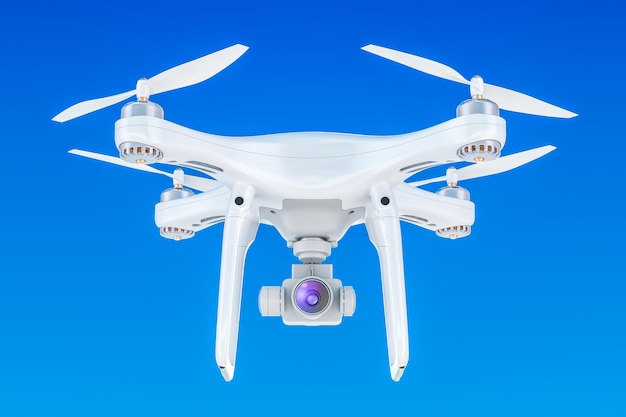 Drone quadrocopter en el cielo azul renderización en 3D