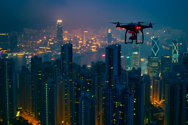 Drone sobre la ciudad en una noche de verano