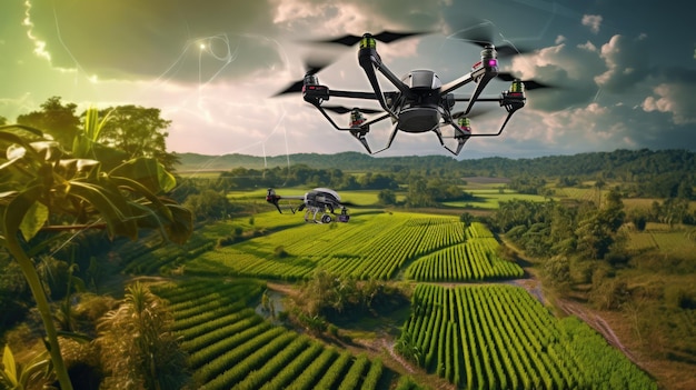 Drone sobrevoa campos agrícolas por Generative AI