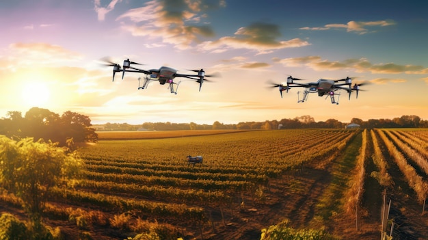 Drone sobrevoa campos agrícolas por Generative AI