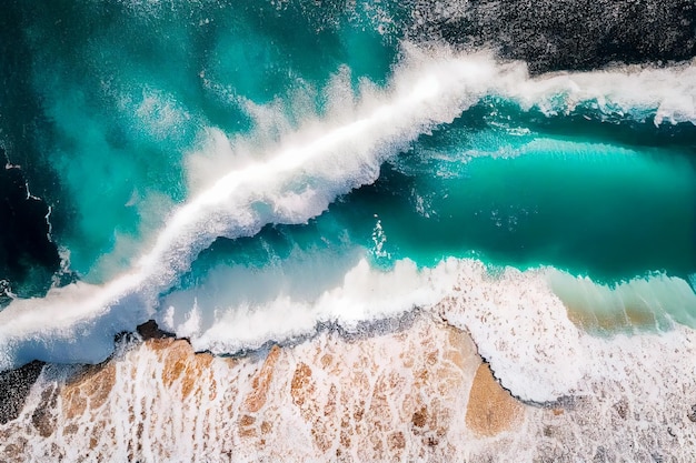 Drone vista superior de las olas del mar en la playa IA generativa IA generativa