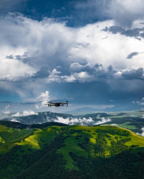 Foto drone voando na floresta com árvores verdes no verão