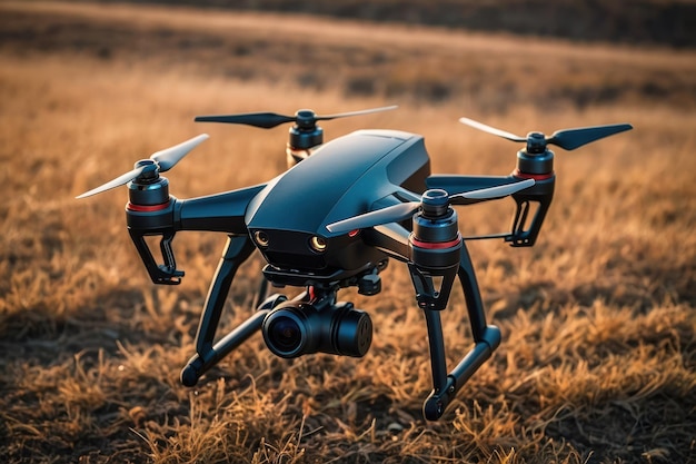 Drone voando sobre o campo de trigo dourado