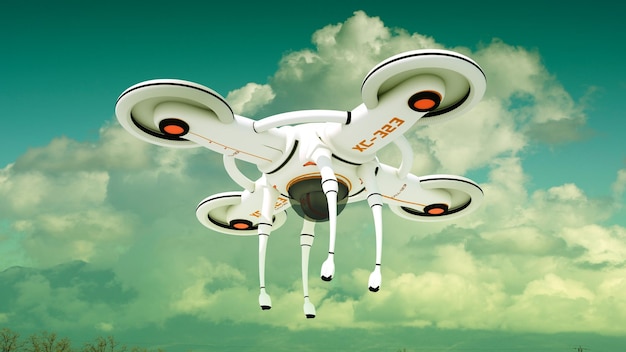 Drone volador de renderizado 3D