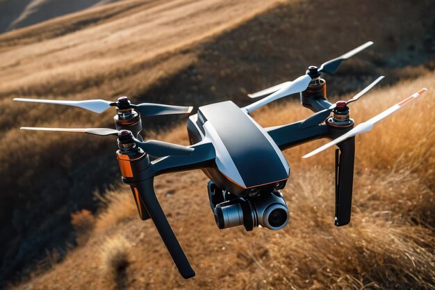 Drone volando sobre el campo de trigo dorado