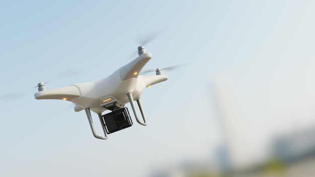 Foto drone volando tiro con fondo de cielo 3d renderizado