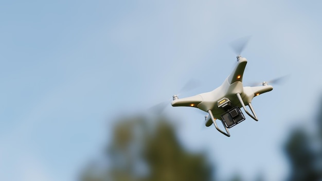 drone volando tiro con fondo de cielo 3d renderizado