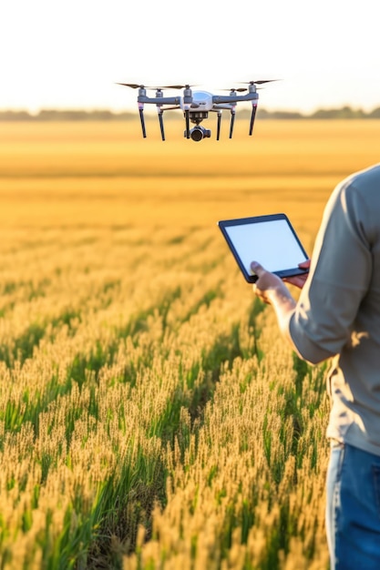 Drone vuela sobre campos agrícolas por IA generativa