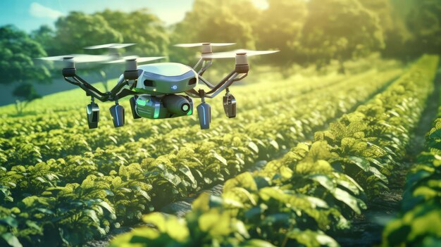 Drone vuela sobre campos agrícolas por IA generativa