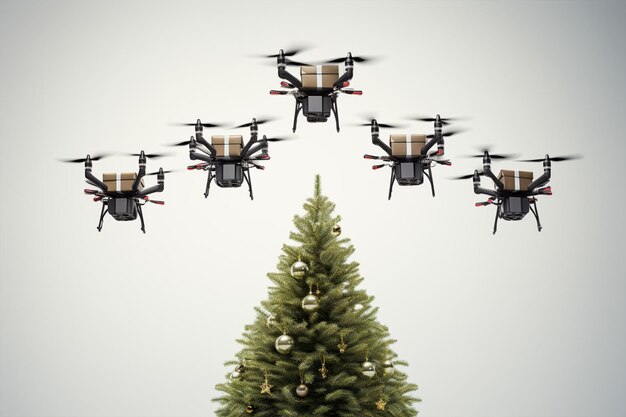 Drones de alta tecnología entregando regalos