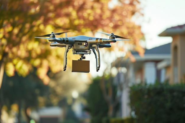 Drones controlados por IA que entregan paquetes para compras en línea generados por IA