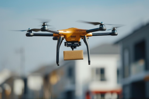Drones controlados por IA que entregam pacotes para compras on-line gerados por IA
