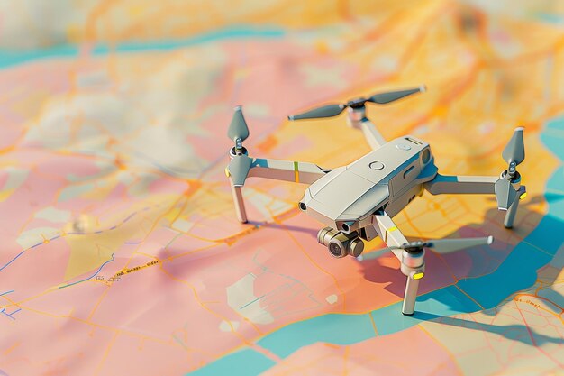 Foto drones y mapas en el concepto de vigilancia aérea y cartografía