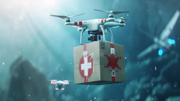 Drones que entregan suministros médicos concepto de entrega futurista