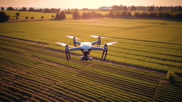 Los drones vuelan sobre las vastas tierras de cultivo.