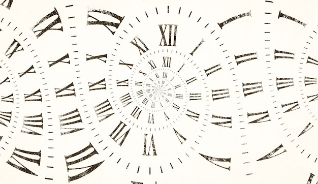 Droste-Effekt-Hintergrund mit unendlicher Uhrspirale. Abstraktes Design für Konzepte in Bezug auf Zeit und Frist.