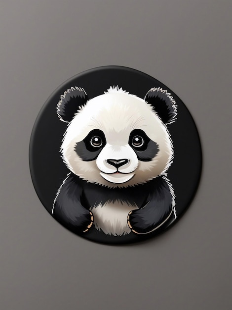 Druckbare Aufkleber mit einem minimalistischen Cartoon-Panda auf schwarzem Hintergrund