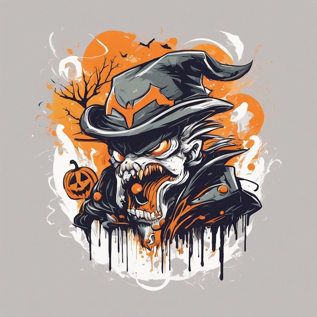 Druckfertiger gruseliger Skelettjunge und Halloween-Konzept-T-Shirt-Design