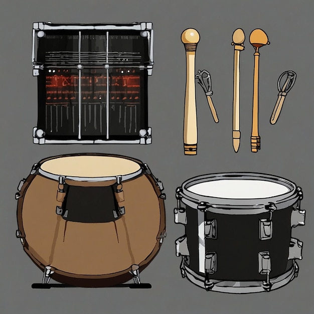 Foto drum snare with sticks música vector de desenhos animados ícone ilustração ícone de instrumento musical conceito ícone isolado vector premium
