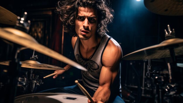 Drummer de rock de clubes underground rendimiento dinámico y energía