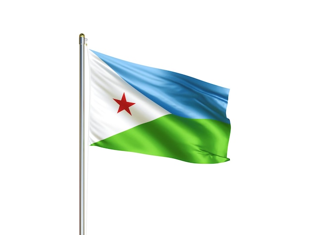 Dschibuti-Nationalflagge weht in isoliertem weißem Hintergrund Dschibuti-Flagge 3D-Darstellung
