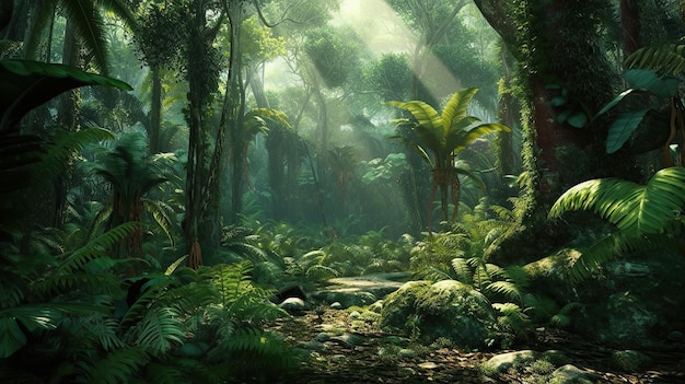 Dschungel-Hintergrund Wald-Naturszene futuristische generative ai