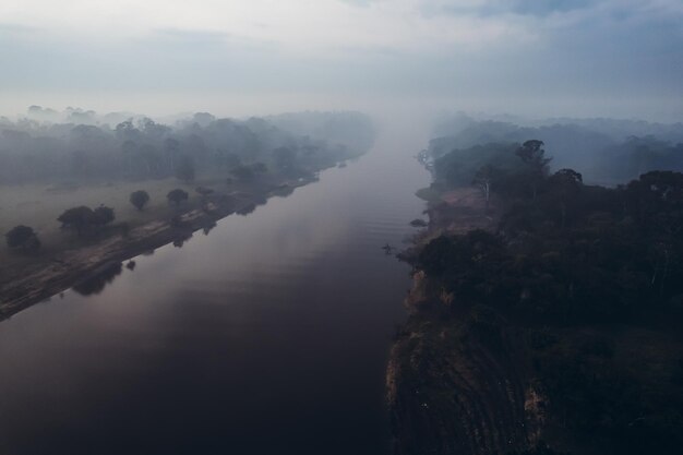 Dschungel und Amazonas-Fluss bei Sonnenaufgang hochwertiges Foto