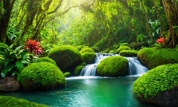 Dschungellandschaft mit fließendem türkisfarbenem Wasser erstaunliche Natur