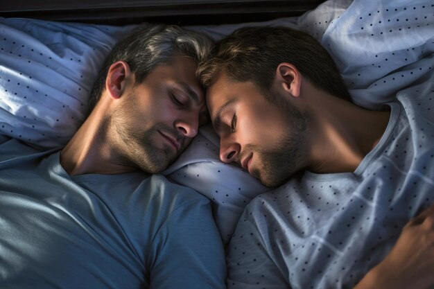 Du bist der schöne teil meines lebens schwules paar geist männer umarmen im bett romantische gefühle liebe LGBT-konzept