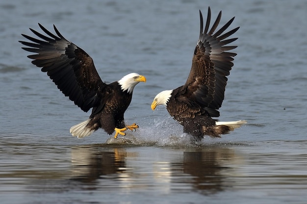 Duas águias lutam na água