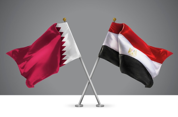 Duas bandeiras cruzadas do Egito e Qatar