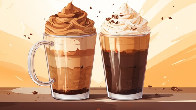 duas bebidas de café com chantilly por cima