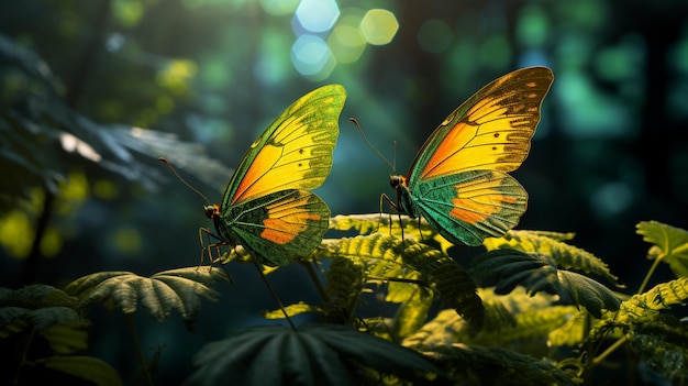 duas borboletas voando por um campo de flores de verão no estilo de ilustrações de animais com estética naturalista