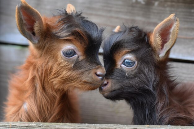 Duas cabras minúsculas se encabeçam em uma exibição lúdica e cômica criada com IA generativa