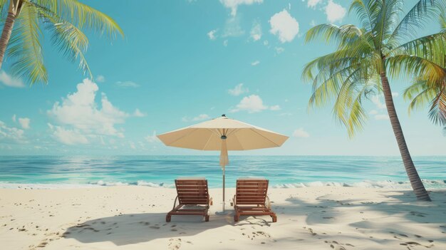Duas cadeiras de descanso com guarda-chuva na praia