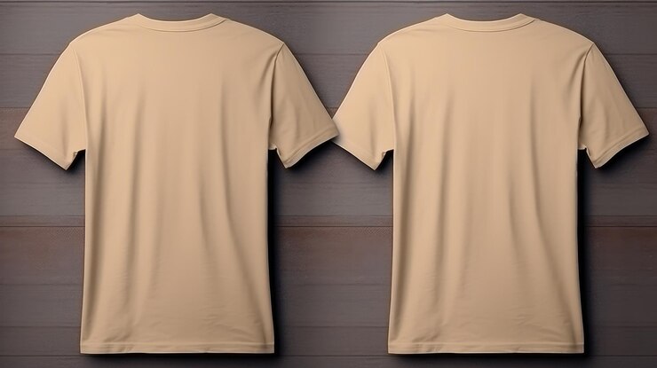 Duas camisetas bege de um tamanho em um fundo de uma cor Mock up em branco para criar produtos promocionais com impressões e logotipo