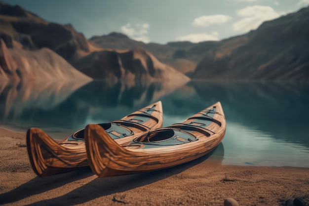 Duas canoas na margem de um lago
