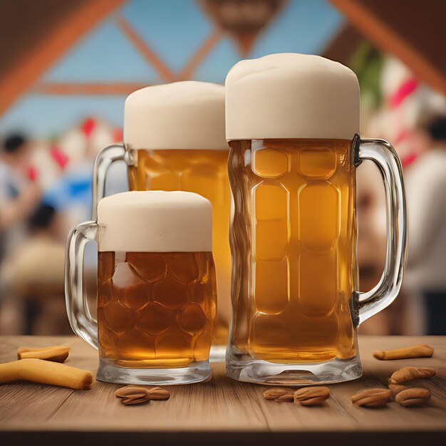 duas copas de cerveja com amêndoas na mesa