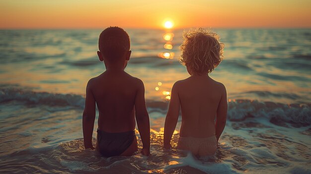 Duas crianças brincando na costa na praia