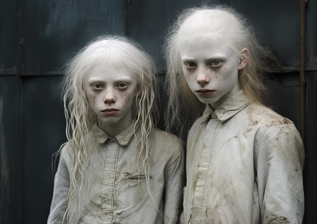 Foto duas crianças com cabelos loiros longos e uma tem um rosto branco e a outra tem um rosto branca