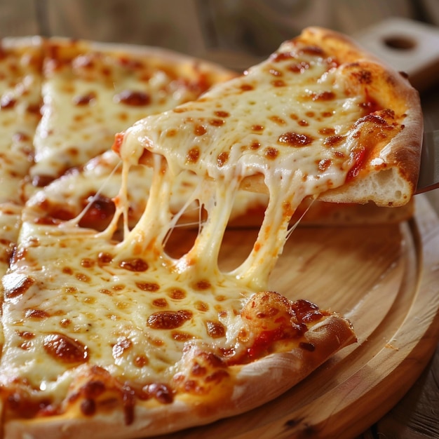 duas fatias de pizza estão em um prato de madeira