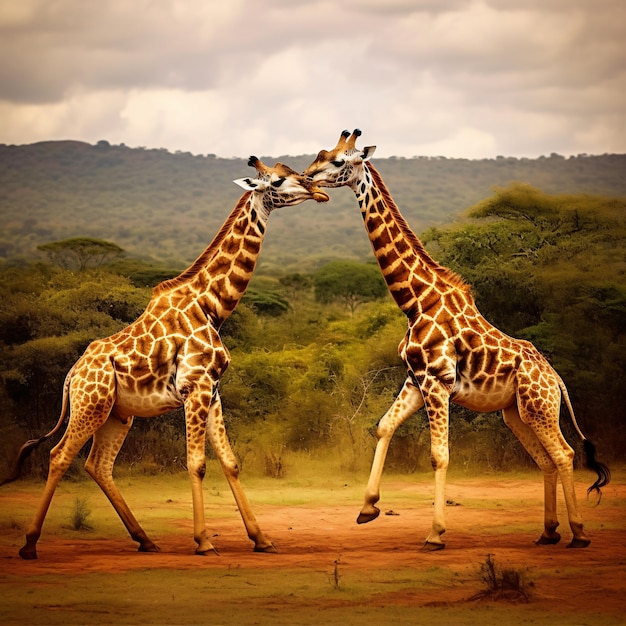 duas girafas machos brigando no parque nacional de nairóbi