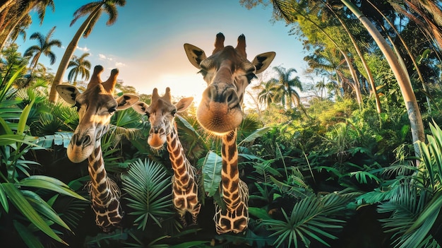 Foto duas girafas majestosas com seus pescoços longos e peles manchadas estão lado a lado em um momento sereno e bonito