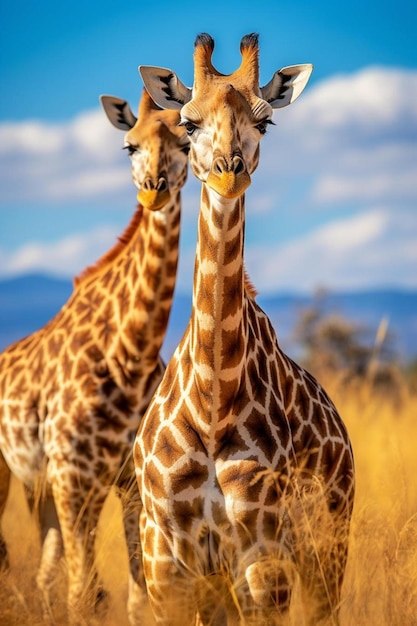 duas girafas na savana do Masai Mara, Quênia, África